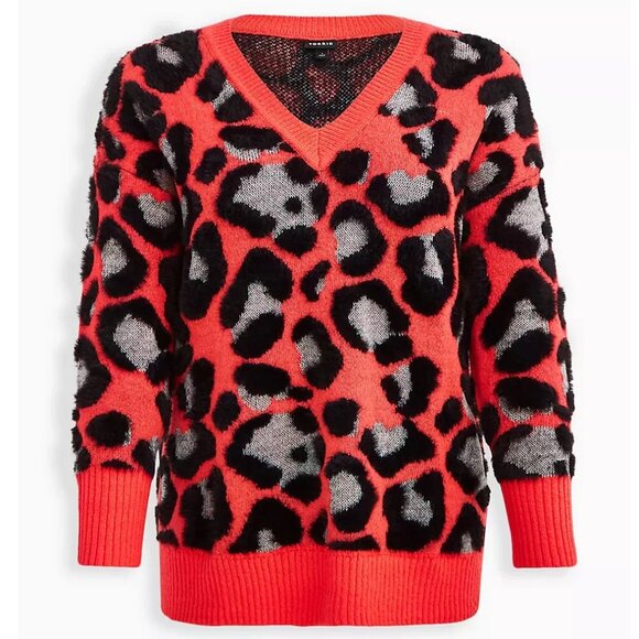 TORRID Pink Black Leopard Chunky Sweater - Picture 2 of 5